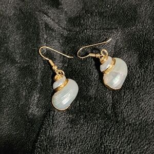 Gold and White Shell Drop Earrings